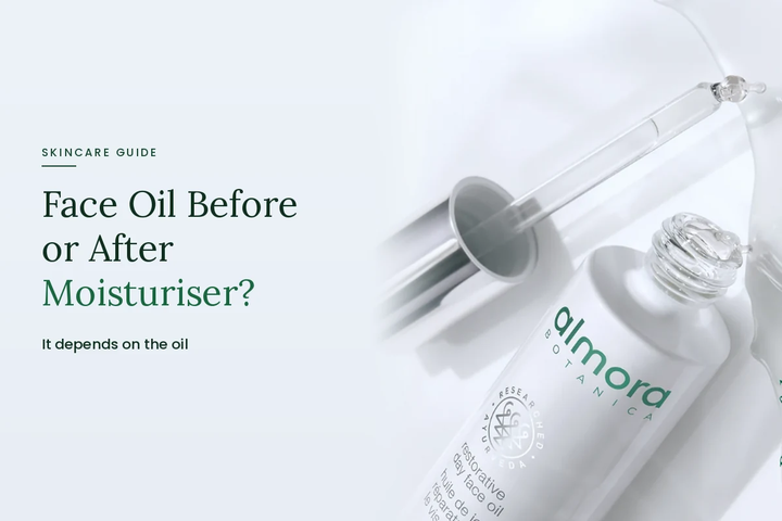 Almora Botanica face oil with dropper, face oil before or after moisturiser guide