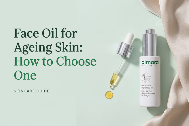 Almora Botanica Restorative Night Face Oil with dropper, face oil for ageing skin guide